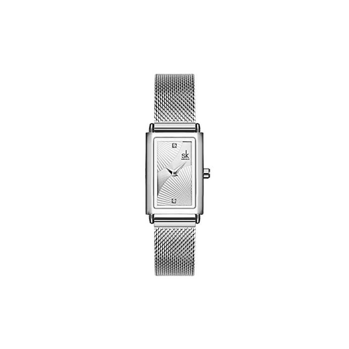 Fashion SHENGKE Reloj Femenino Caja Rectangular Reloj de Cuarzo con Banda de Malla milanesa de Acero Inoxidable Reloj de Vestir de Clase Informal de Negocios