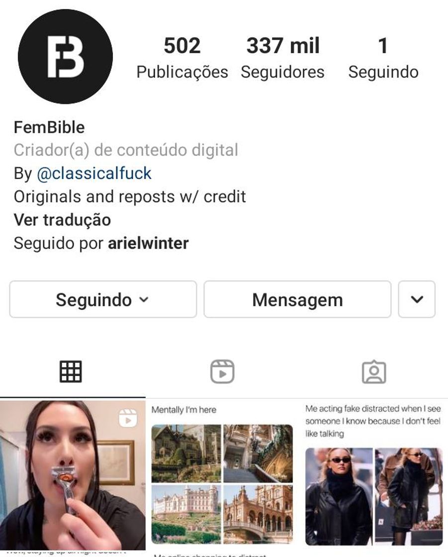 Fashion Fembible - Página do Instagram