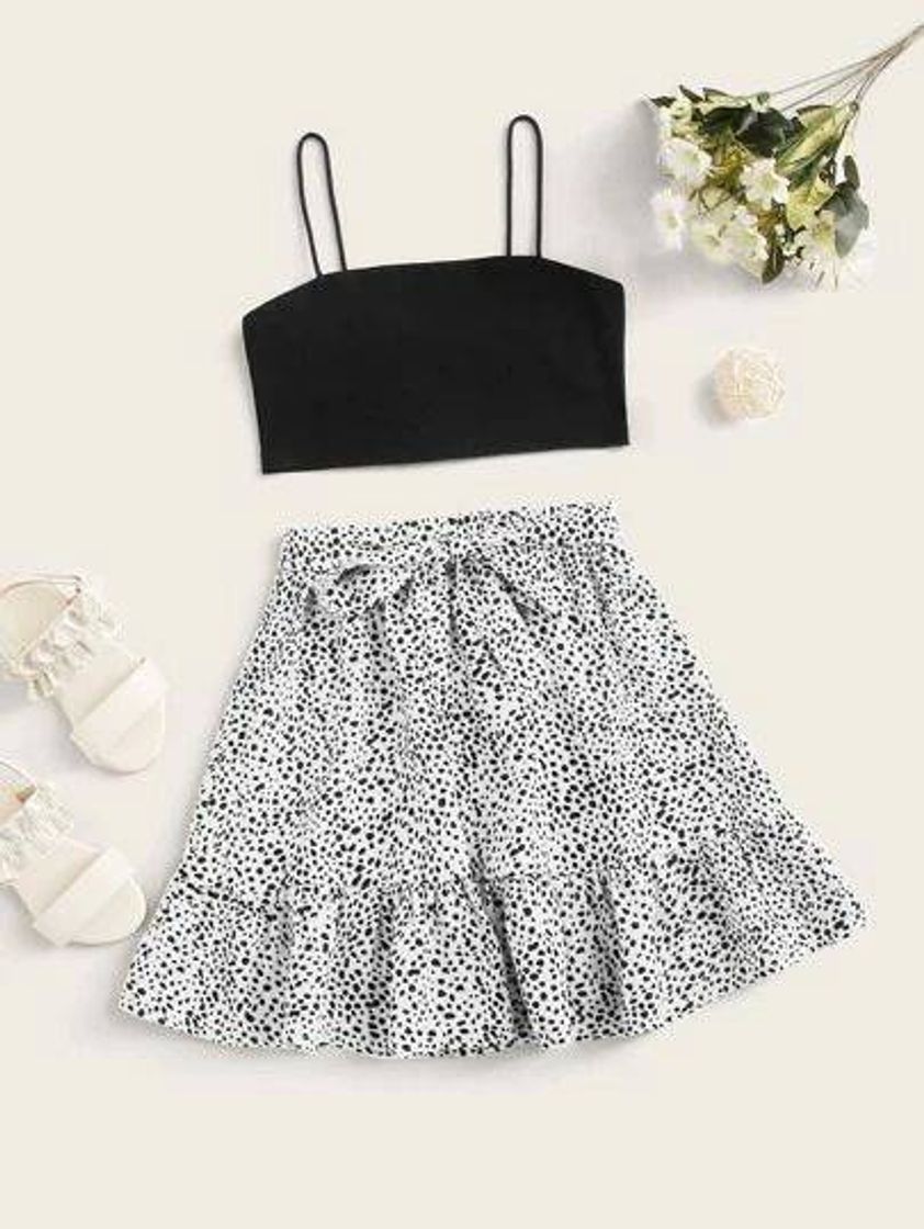 Fashion Conjunto top com bojo e saia estampa  look lindo