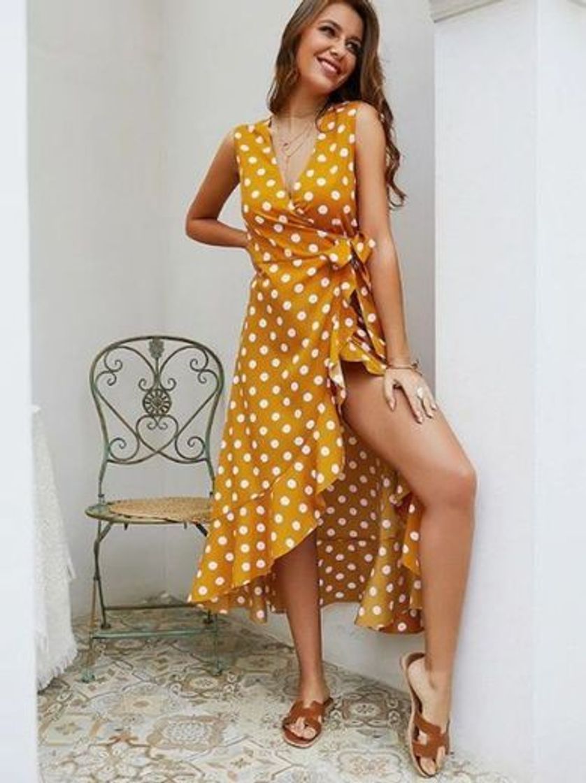 Social Vestido SHEIN de Verão Boho Floral Rosa com Nó e Babado