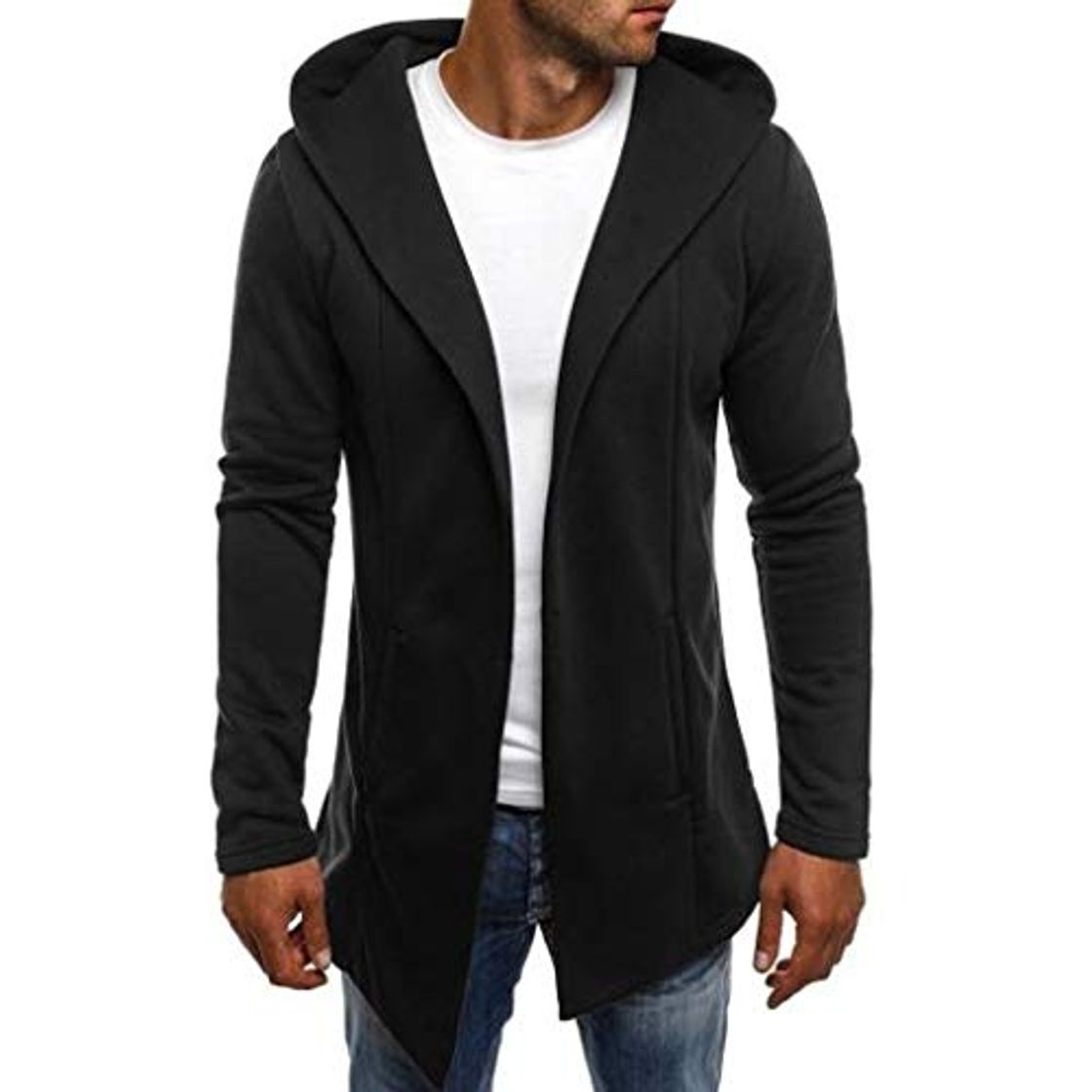 Social Reooly Abrigo de Trinchera de Color sólido con Capucha para Hombres Chaqueta