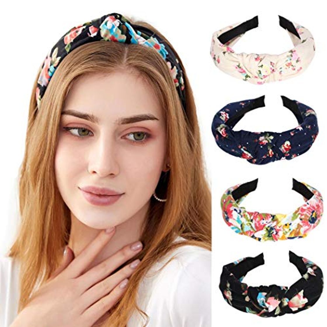 Fashion Sethexy Amplio Boho Flor Diademas Nudo Turbante Banda para la cabeza Elástico Aros de pelo 4 piezas Elegante Pañuelo Accesorios para el cabello Banda para la cabeza para mujeres y niñas