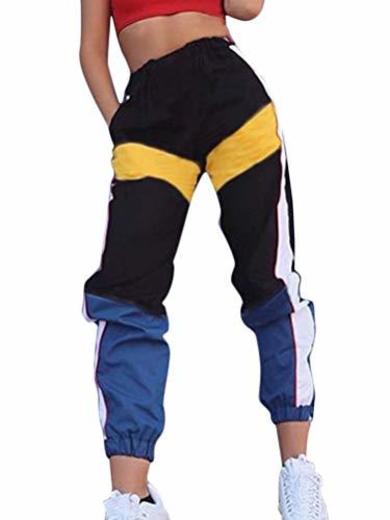 Shallood Mujer Pantalones Harajuku Hip Hop Streetwear Pantalones Estilo Callejero Empalmados Pantalones