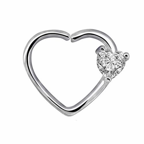 Moda Ogquaton Corazón Cubic Zirconia con Incrustaciones En Forma de corazón Nariz Aro