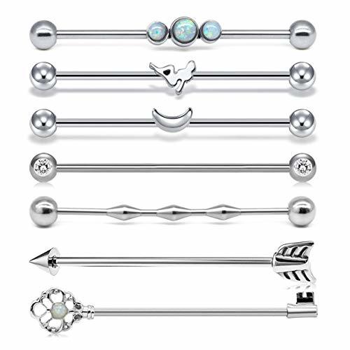 Fashion Briana Williams 7pcs Piercing Industrial del Oreja Acero Inoxidable 14G 38mm Barbell