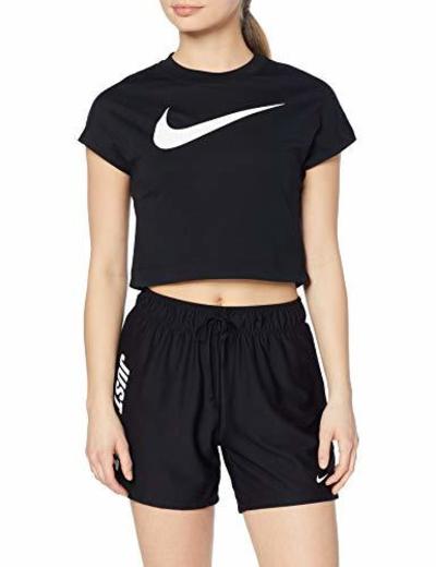 Nike Damen W Nsw Swsh Top Crop Ss T-shirt, Negro