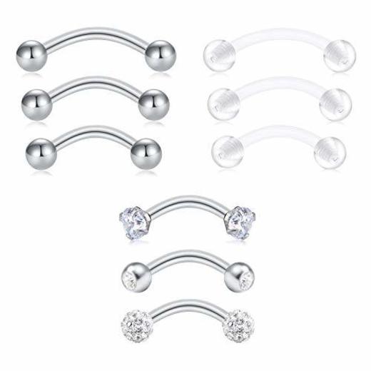 Zolure 16G Piercing Ceja Anillo Curvados Barbell Piercing Oreja Rook Helix Tragus