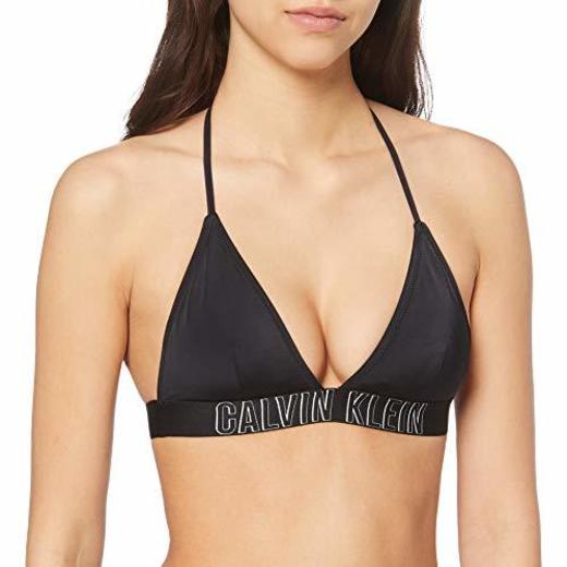 Calvin Klein Fixed Triangle-rp Top de Bikini, Negro