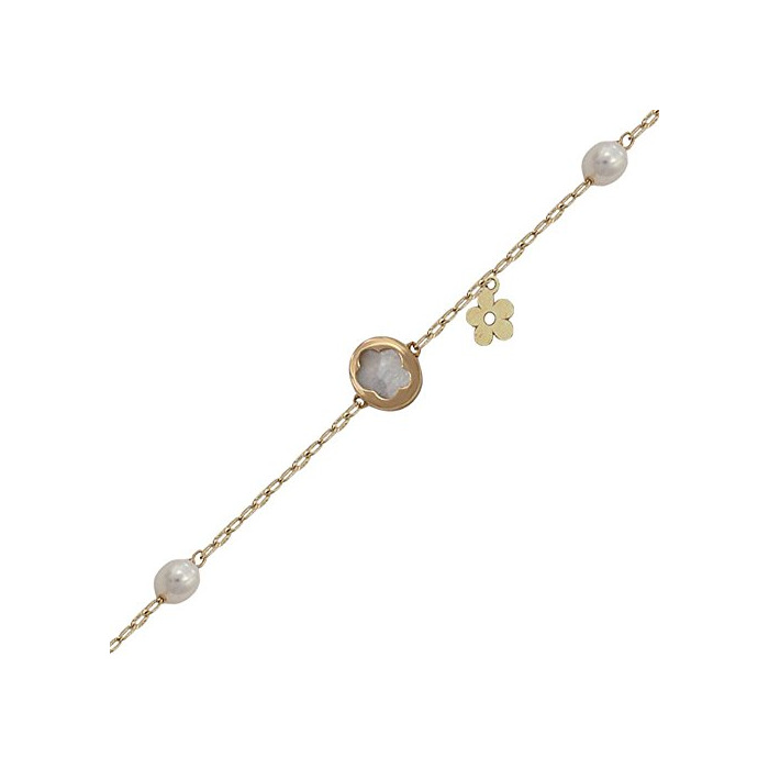 Fashion Minoplata Pulsera Flor de Oro 18 KL. y Nácar con Perlas una