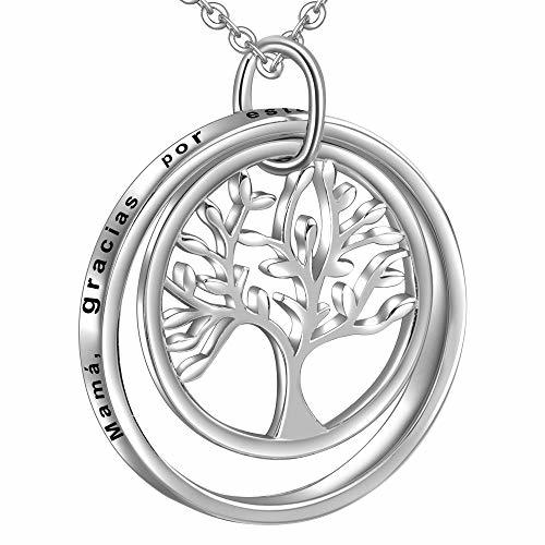 Social LOVORDS Collar Mujer Grabado Plata de Ley 925 Colgante Árbol de la