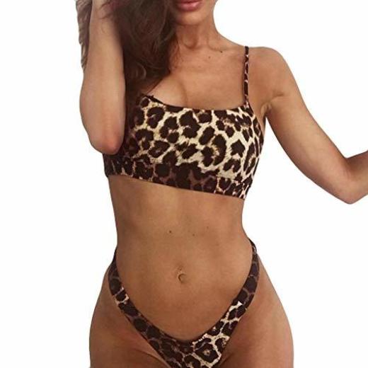 Lenfesh Bikini de Playa con Estampado de Leopardo Bikini Traje de baño