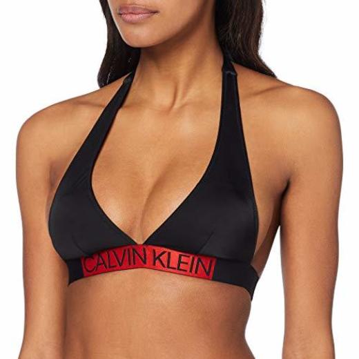Calvin Klein Plunge Triangle-rp Parte de Arriba de Bikini, Negro
