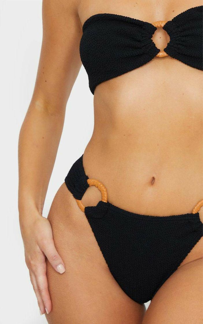 Fashion Black Ring Detail Crinkle Bikini