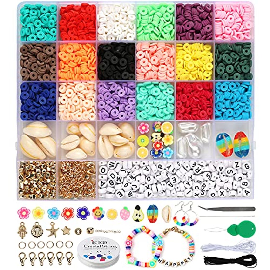 Home Dsaren 4132 Piezas Cuentas de Arcilla Polimérica Plana Redonda Cuentas Colores Pulseras Cuentas Redondas Letras Hacer Pulseras Adulto Niños Hacer Pendientes Collares Bisutería DIY Regalo