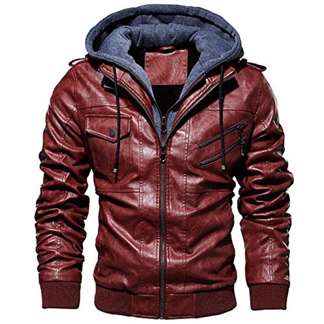 Fashion FHKGCD PU Leather Jacket Men Autumn Winter Hat Detachable Coats Jaqueta Couro