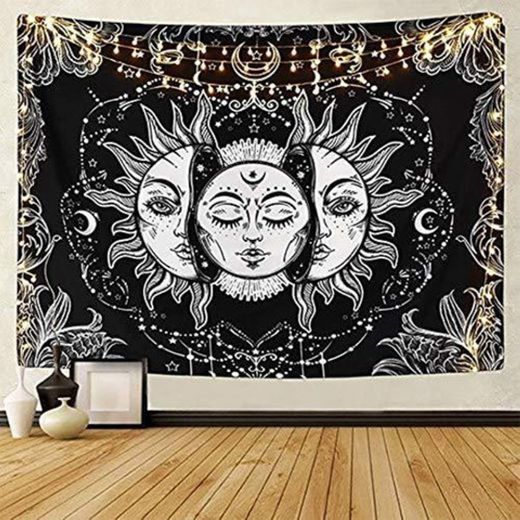 LOMOHOO Tapiz Tarot Sol y Luna Tapiz Psicodélico Colgante de Pared Celeste