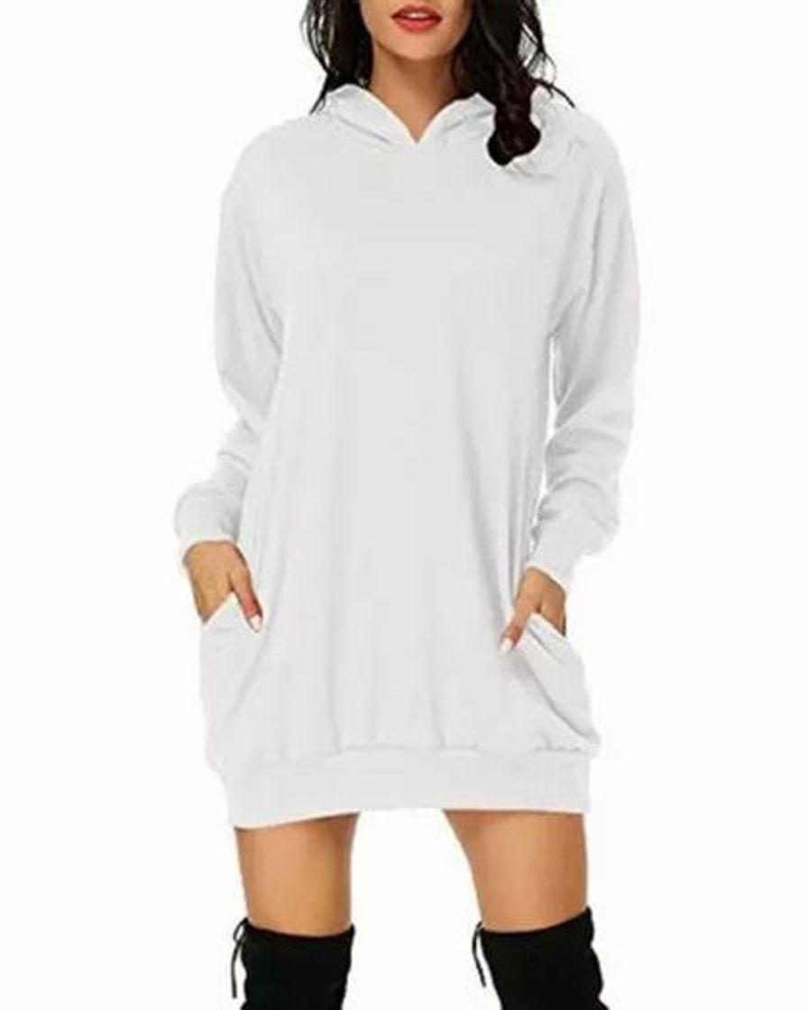 Moda Sudaderas con Capucha Mujer Manga Larga Jersey Larga Casual Vestidos Sudadera Vestidos Hoodie Jersey Larga con Bolsillos Albaricoque S