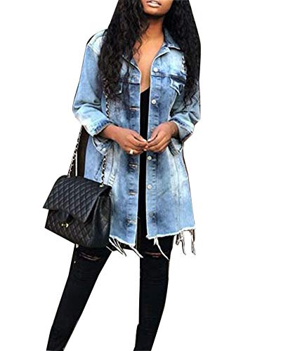 Producto Guiran Mujer Vintage Chaqueta Vaquera De Manga Larga Rotos Cazadora Boyfriend Suelto