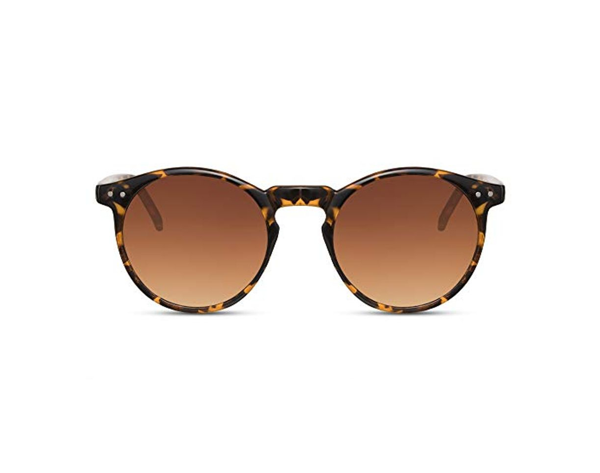 Moda Cheapass Gafas de Sol Redondas Brillantes Montura Leopardo con Cristales Marrones Protección UV400 Vintage Hombre Mujer