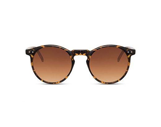 Cheapass Gafas de Sol Redondas Brillantes Montura Leopardo con Cristales Marrones Protección UV400 Vintage Hombre Mujer