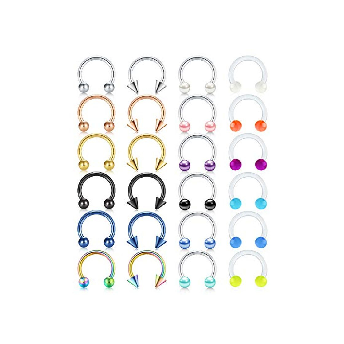 Productos Rajnard 16G 8mm Piercing Septum Piercing Nariz Anillos Acero quirúrgico y plástico Helix Piercing Tragus Cartílago Labio Anillo de Herradura Perla Bola fluoroescente