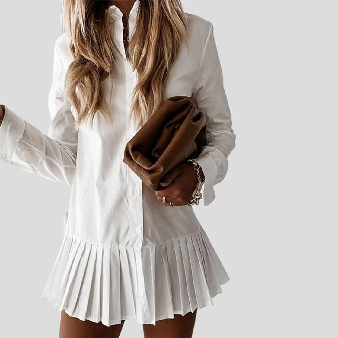 Social Autumn Long Sleeve White Pleated Shirt Dress 2020 Women Casu