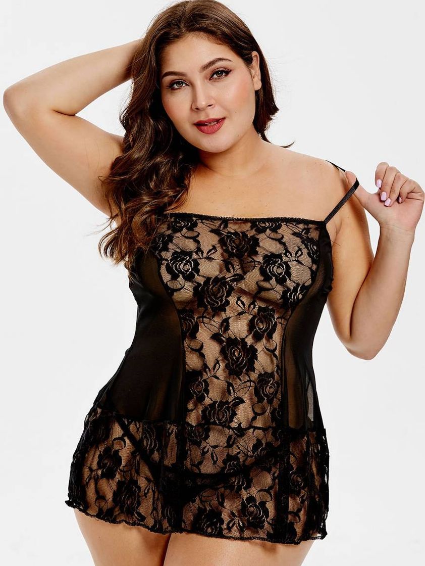 Moda [33% OFF] 2020 Plus Size Halter Neck Lace Babydoll In BLACK ...