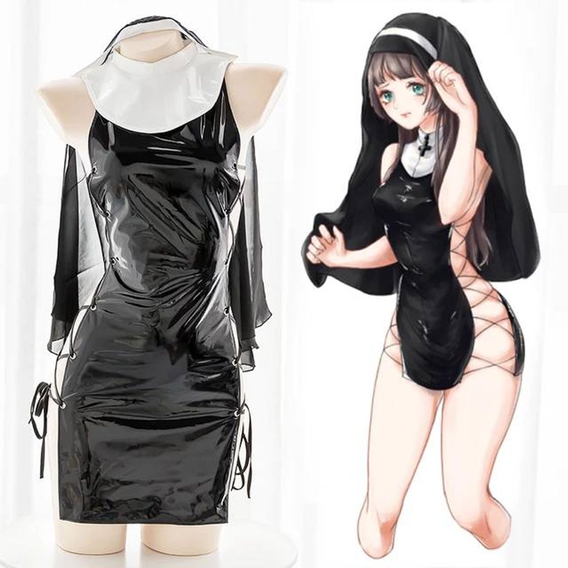 Fashion Harajuku Sexy Nun Halloween Costumes for Women Adult Girls A