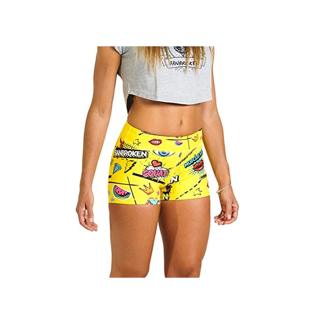 Social Short YESFUN BANBROKEN Pantalón Corto Deportivo para Fitness Mujer, Gimnasio, Crossfit, Calistenia,