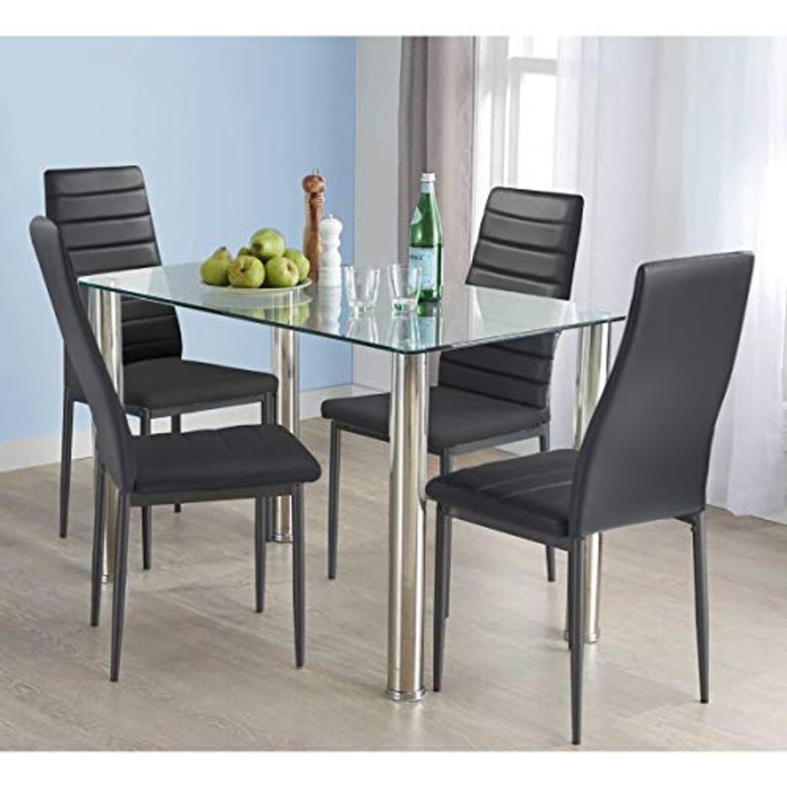 Producto HOMYCASA - Juego de 5 sillas y mesa de comedor de cristal