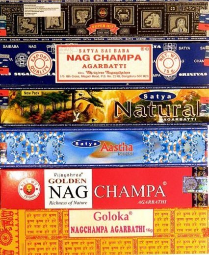 Varillas de incienso 12 cajitas Satya Nag Champa Goloka 6 Nagchampa aroma