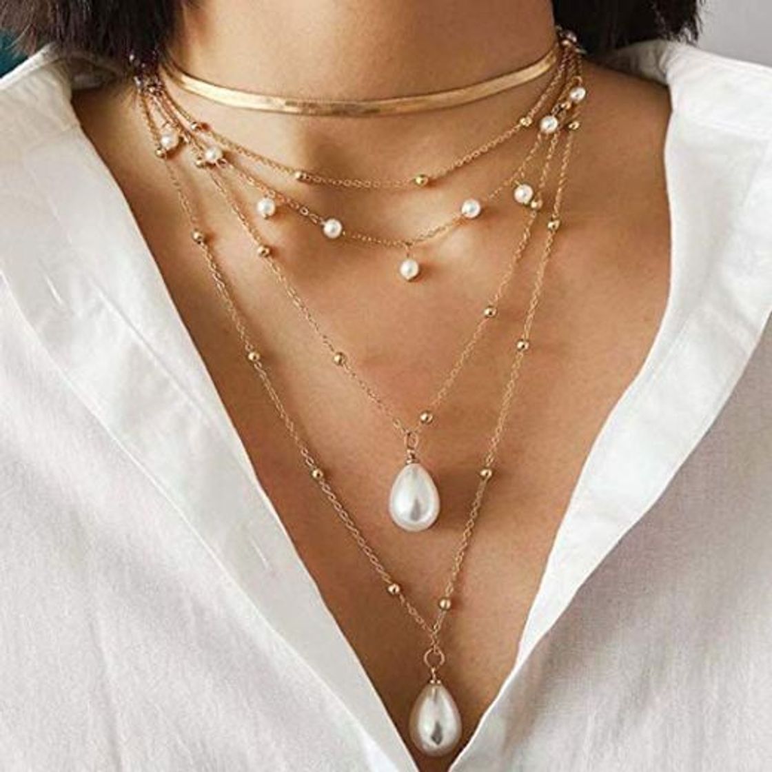 Sethain Boho En capas Gargantilla de perlas Collar Oro Cadena colgante colgante Multicapa Collares de hueso de serpiente Joyas para mujeres y niñas