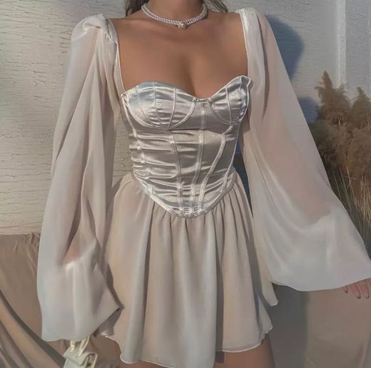 vestido manga longa estilo corset 