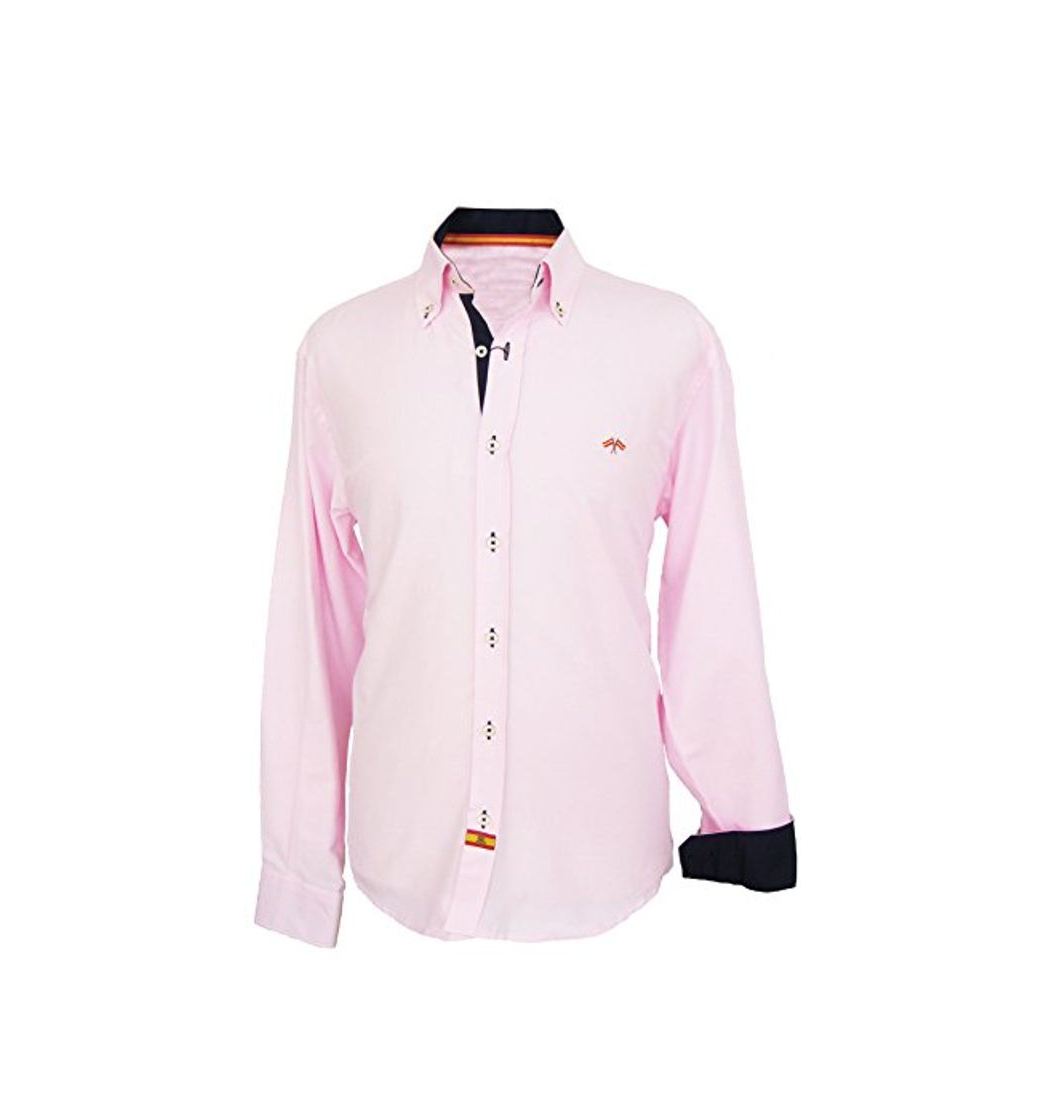 Moda Pi2010 Camisa Bandera de España Hombre Rosa con Marino