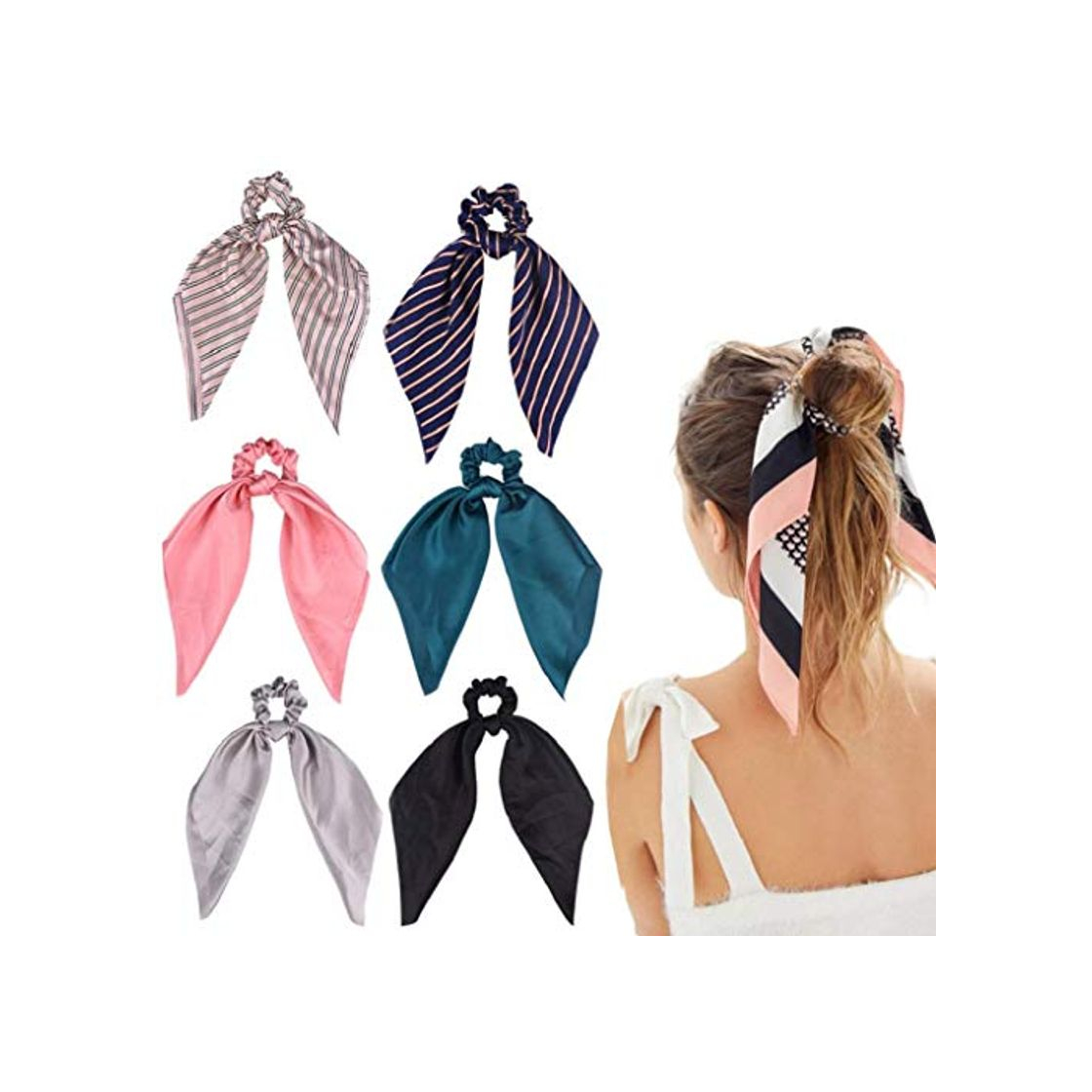 Fashion DRESHOW 6 PCS Scrunchies de pelo Bandas de Pelo de Seda Elástica de Satén Ponytail Holder Scrunchy Ties Accesorios de época para Mujeres Niñas