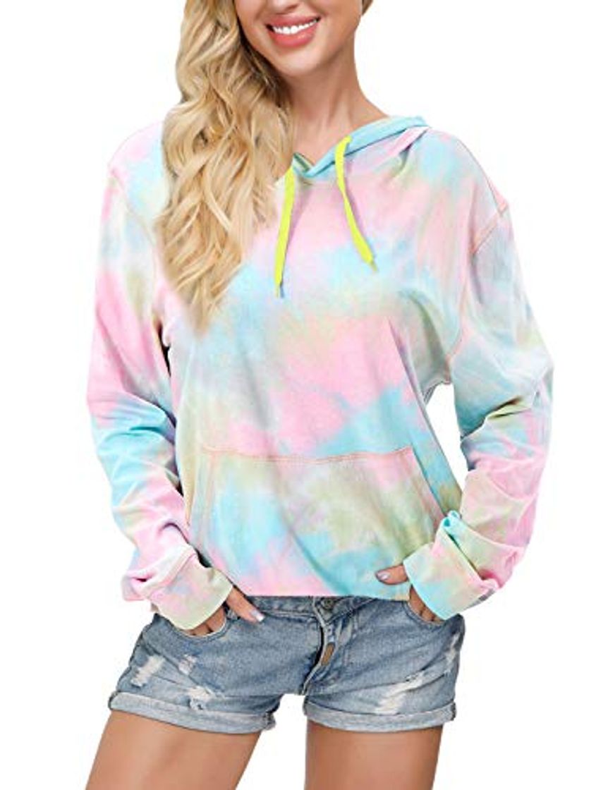 Moda TUONROAD Sudaderas con Capucha para Mujeres Chicas Tie Dye Estampado Hoodie Manga Larga Casual Sudadera L