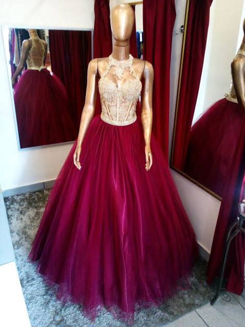 Moda Vestido Marsala Decote Coração e  Faixa no Pescoço 😍