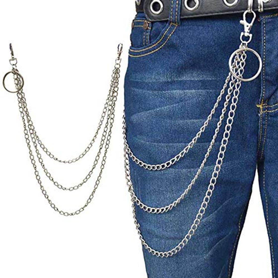 Moda YTYASO Punk Hip Hop Três Camadas Cinto De Corrente Chave Da Cintura Calças Homens Mulher Jeans Longo Metal Roupas Acessórios