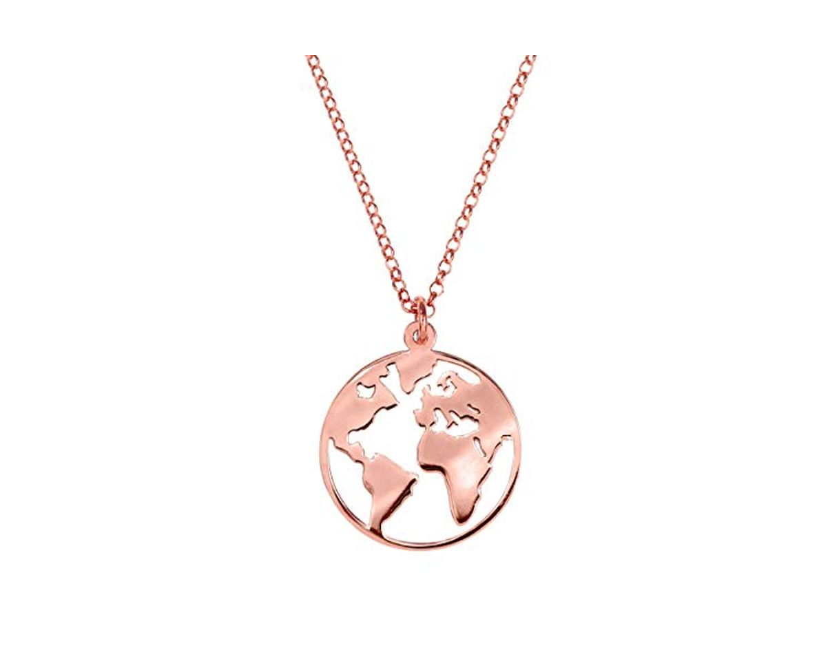 Social SINGULARU ®Collar Mundo Oro Rosa para Mujer Plata de Ley 925 con baño de Oro Rosa de 18k