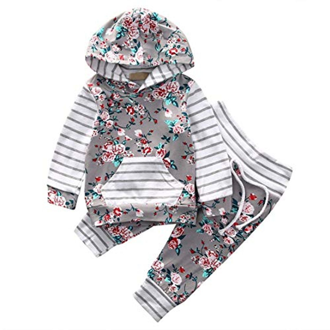 Moda 2pcs Infantil Bebé Niñas Ropa Conjuntos Rosa Impresión Manga Larga Tops Encapuchado