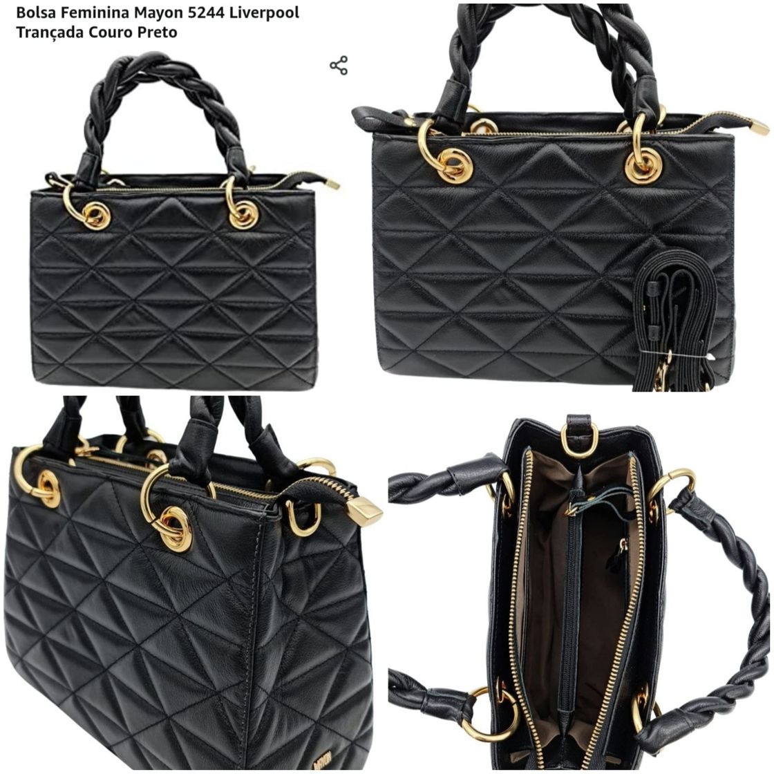 Moda Bolsa feminina mayon 5244 Liverpool couro preto 