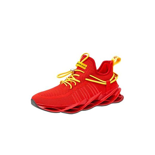 Sneakers Hombre Malla Tejida con Mosca Zapatos De Running Transpirables Casual Zapatos Gimnasio Zapatillas De Deporte Rojo 45