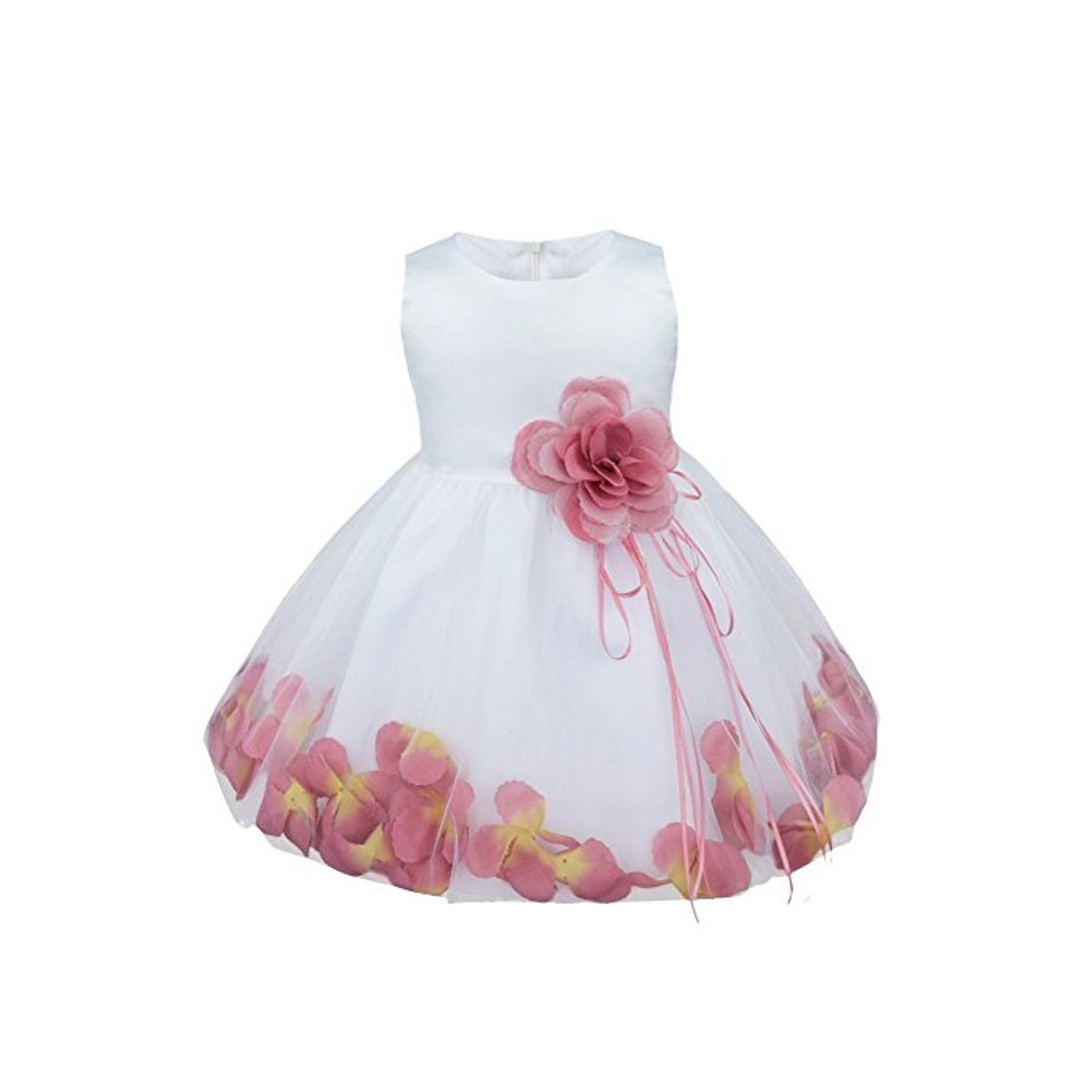 Fashion Freebily Vestido de Princesa Bautizo Cumpleaños Vestido Infantil Elegante Pétalos de Flores