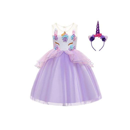 FONLAM Vestido de Fiesta Princesa Niña Bebé Disfraz de Unicornio Ceremonia Cumpleaños