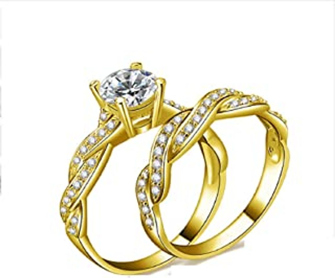 Product GOWE 10 K Sólido Amarillo Oro Anillos de boda conjuntos 1 ct Diamante simulado lujo trenzado Anel