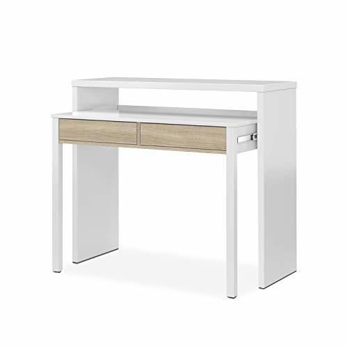 Habitdesign 0F4582A - Mesa Escritorio Extensible, Mesa Estudio Consola, Color Blanco Artik