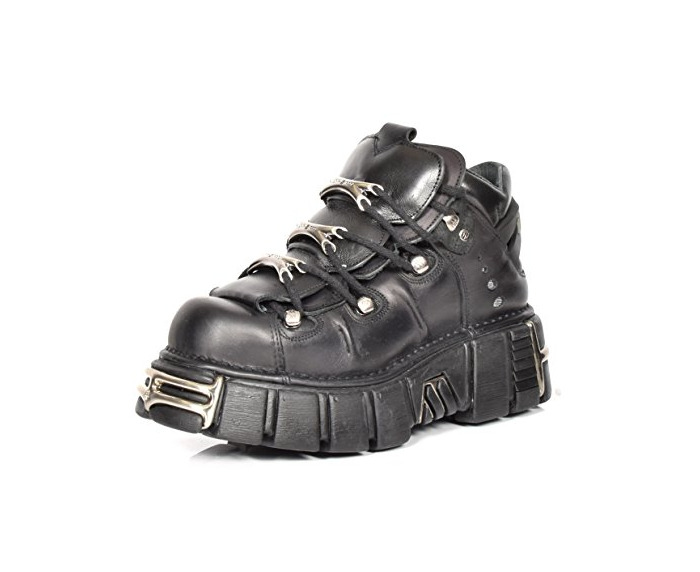 Social New Rock Botines de Cuero Cordones Zapatos de Plataforma Metálicos Estilo Gótico