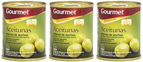 Lugar Gourmet Aceitunas Rellenas de Anchoa Verdes Manzanilla, Pack de 3 x 50