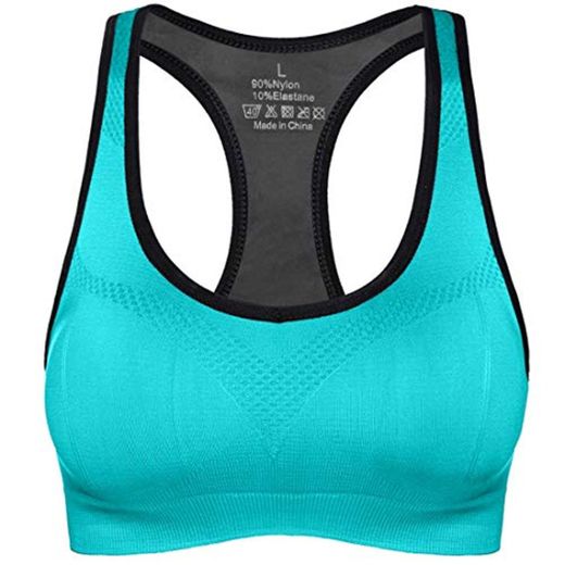 NEWHEY Sujetador Deportivo para Mujer Talla Grande Sujetadores Deportivos Yoga Sport Bra Soporte Bralette Acolchado sin Aros Azul L