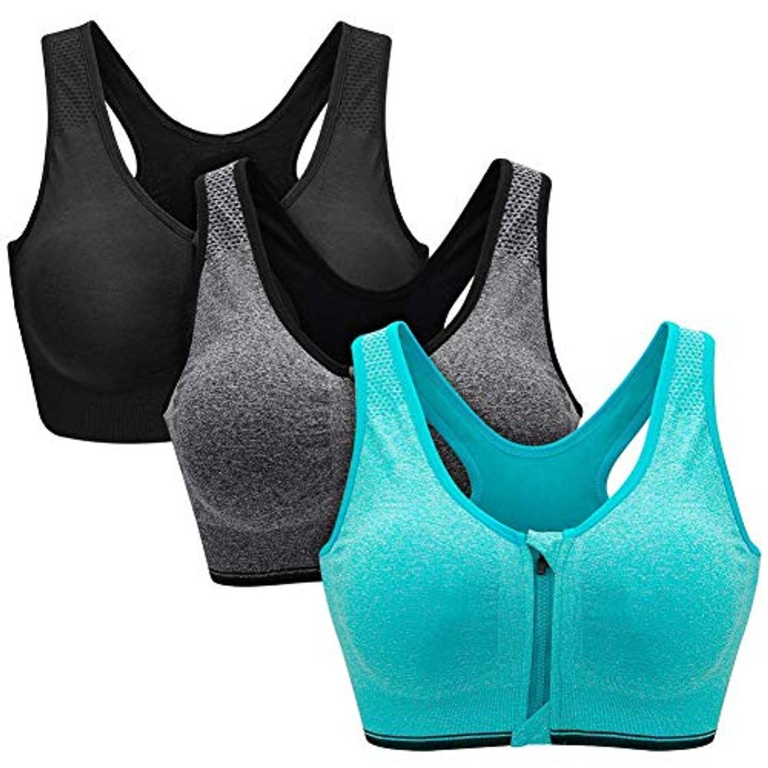 Fashion ZOEREA Sujetador Cierre Delantero Deportivo para Mujer Gimnasio Ropa con Almohadillas Extraíbles para Correr Sin Costuras Yoga Fitness 3 Piezas